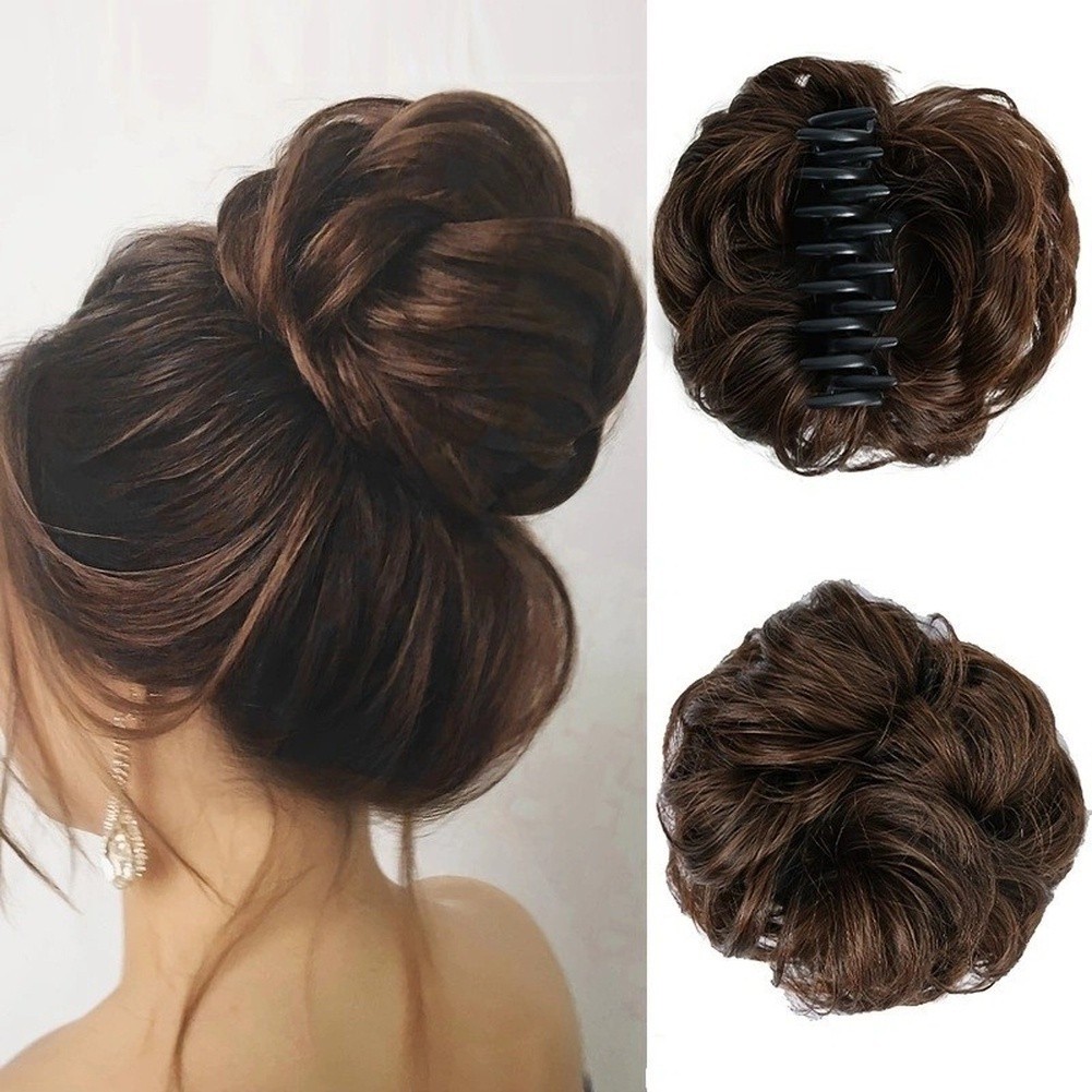 High-Temp Wire Clip-On Bun with Silk-Fake-Hair Feel 17 10 8cm Messy Chic Style