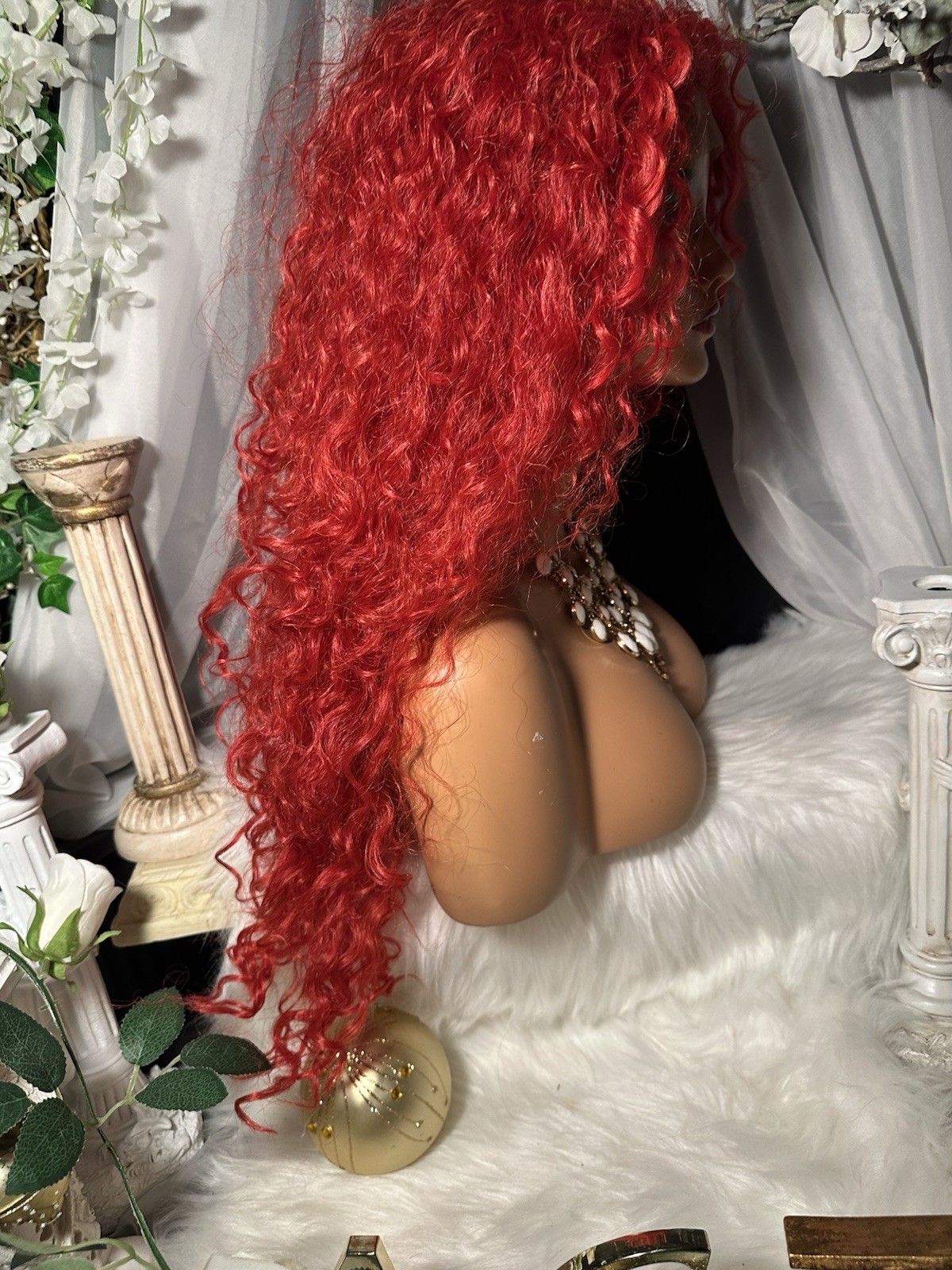 WOW!! 26”BRIGHT RED ORANGE CURLY BEAUTY, WHOLE LACE TOP W/FREE PARTING, 💕