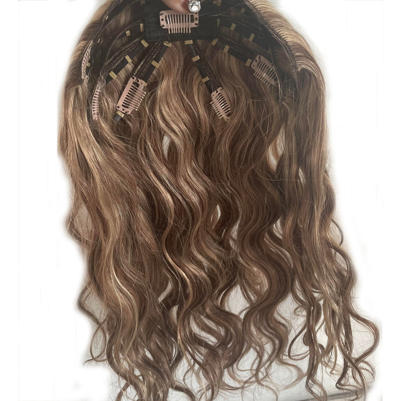 Wavy Hair Invisible Octopus Clips inRemy Human Handtied Butterfly Wefts Topper