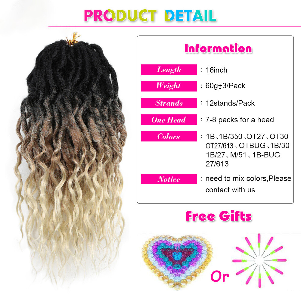 16″ Goddess Faux Locs Crochet Hair Bohemian Locs Crochet Braids Hair Extensions