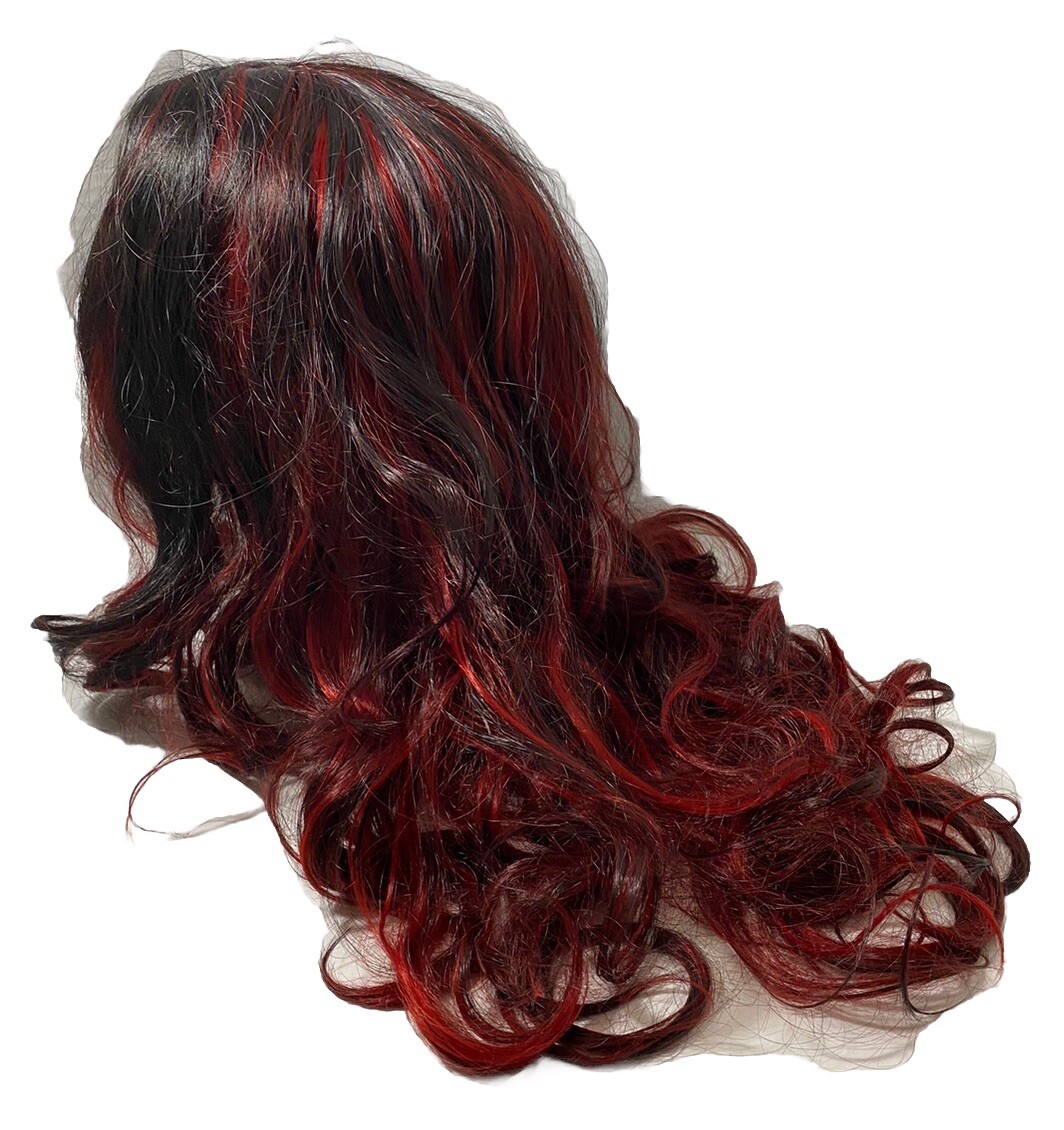 Long Hair Wig 23 IN Fashion Wavy Wig Cosplay Costume Red And Black With Hair Net