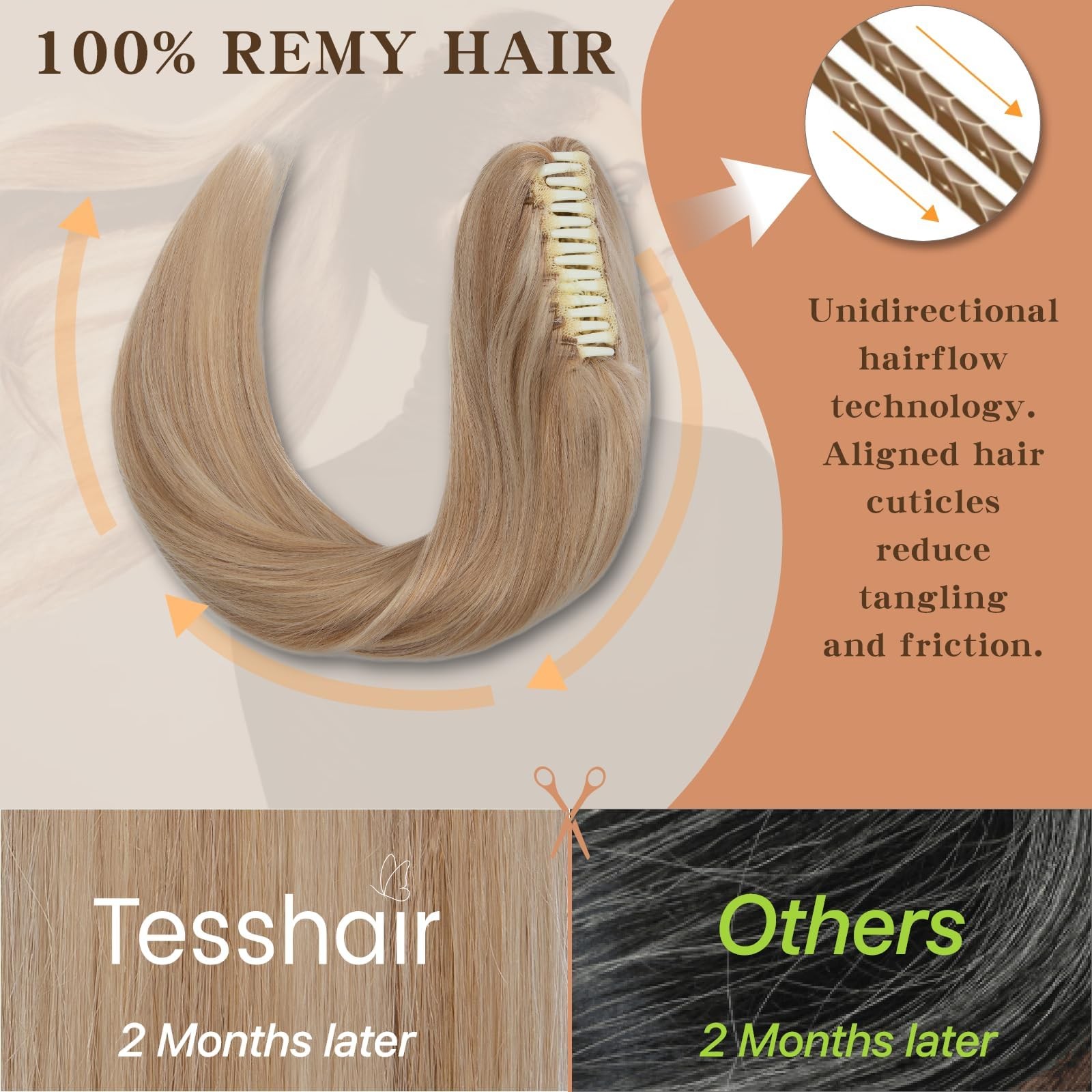 Tesshair Human Hair Ponytail Claw Clip Ponytail Extension Human Hair No 14 Inch