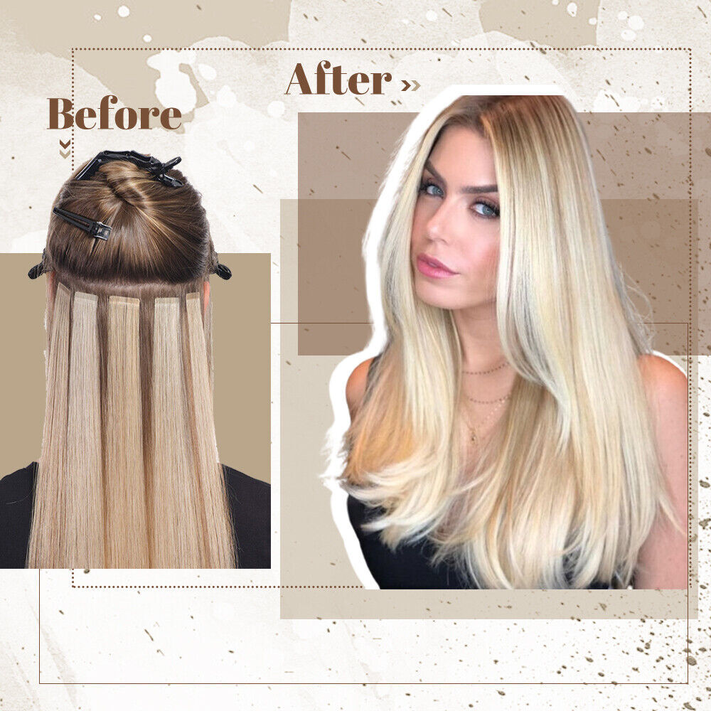 Ombre 40PCS THICK Tape In Russian Remy Human Hair Extensions Full Head Skin Weft
