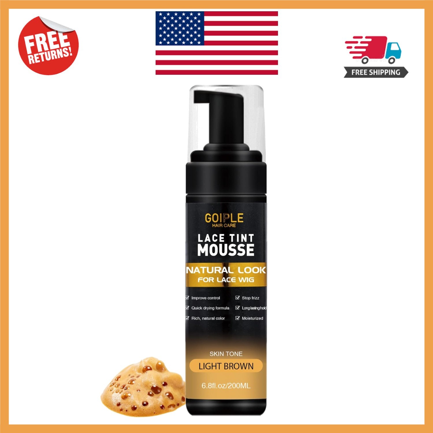 Alcohol-Free Lace Mousse Tint for Wigs – 6.8 oz Light Brown, Easy Application