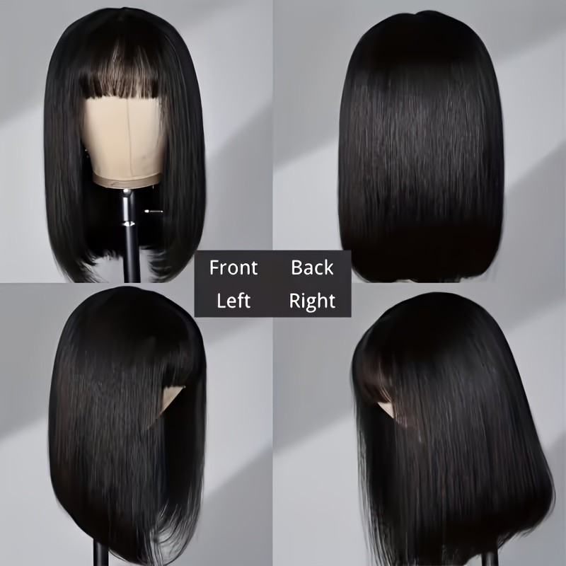 12″ Short Black Straight Wig with Bangs for Women,Made Of High Temperature Fiber