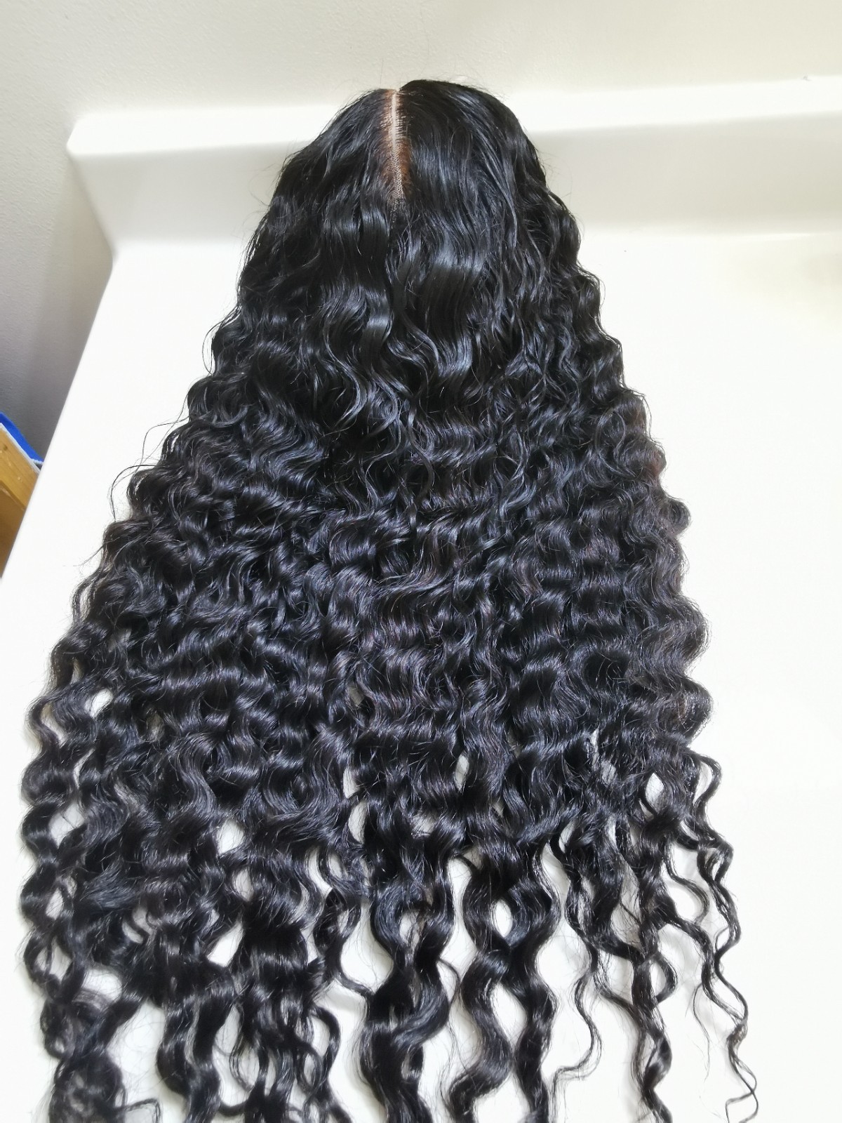 Quality Natural Black Curly Human Hair Glueless Deep Closure Wig 22″ Handmade