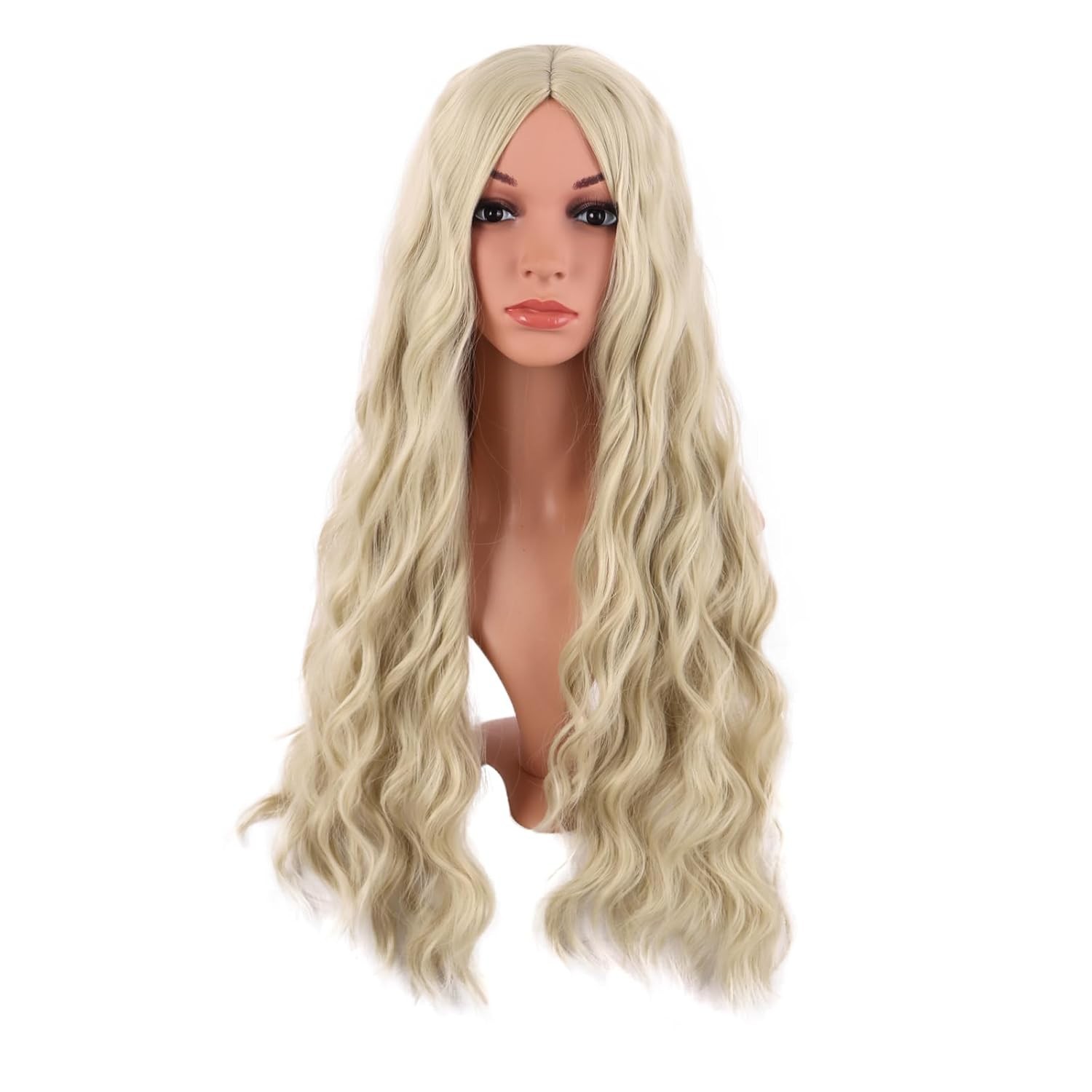 MapofBeauty 28 Inch/70 cm Long Wavy Middle Part with No Bangs, Blonde