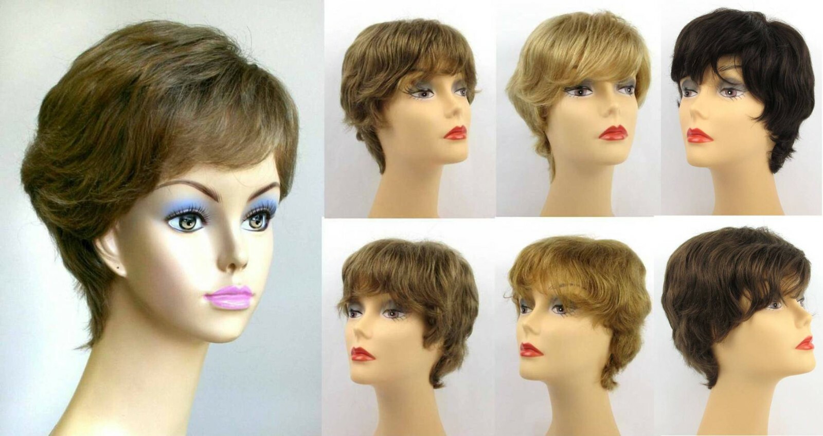 100% HUMAN HAIR WOMENS SHORT STRAIGHT SLIGHTLY WAVY WIG W/ WISPY BANGS SANDY