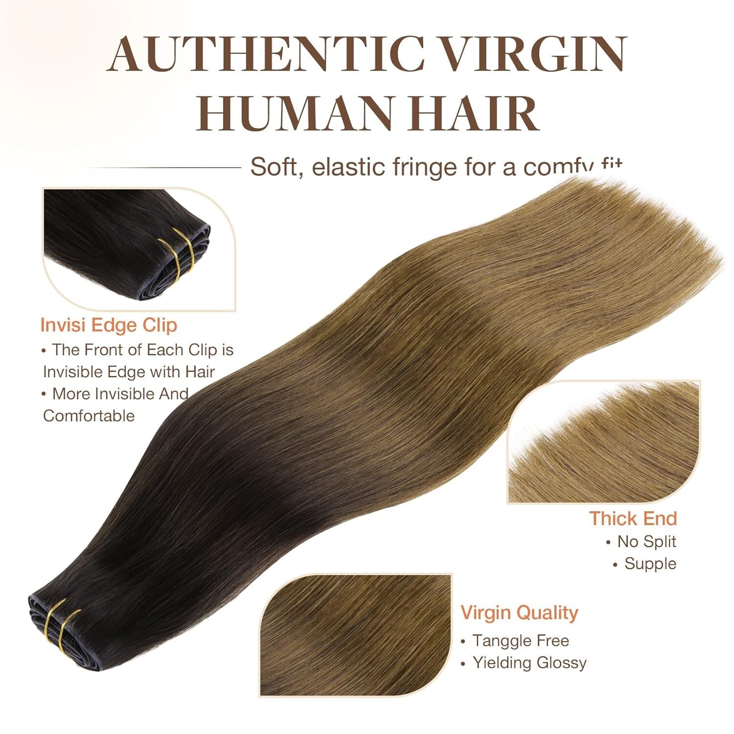 GOO GOO Invisi Edge Clip in Hair Extensions, 16inch 110g 7Pcs, Injected Seamless