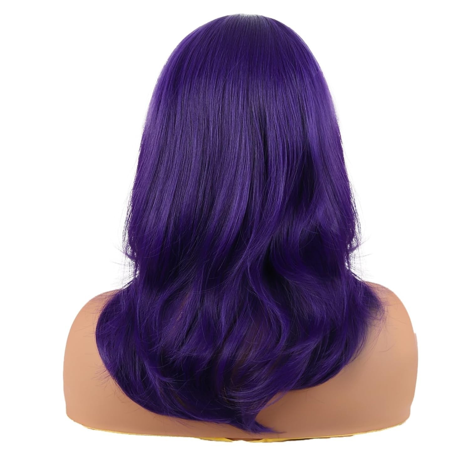 18-Inch Layered Bangs Dark Purple Synthetic Fiber Wig: Heat Resistant Elegance