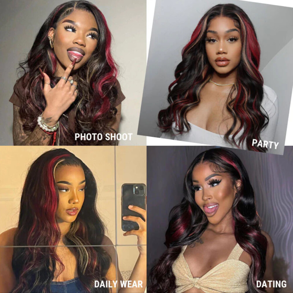 Malaysian Highlight Blonde Body Wave 13×4 Lace Front Wig Human Hair Skunk Stripe
