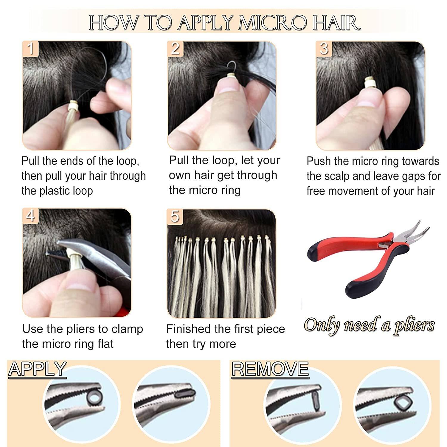 Micro Ring Loop Hair Extensions Real Human Hair Silicone Micro Beads Links Hair