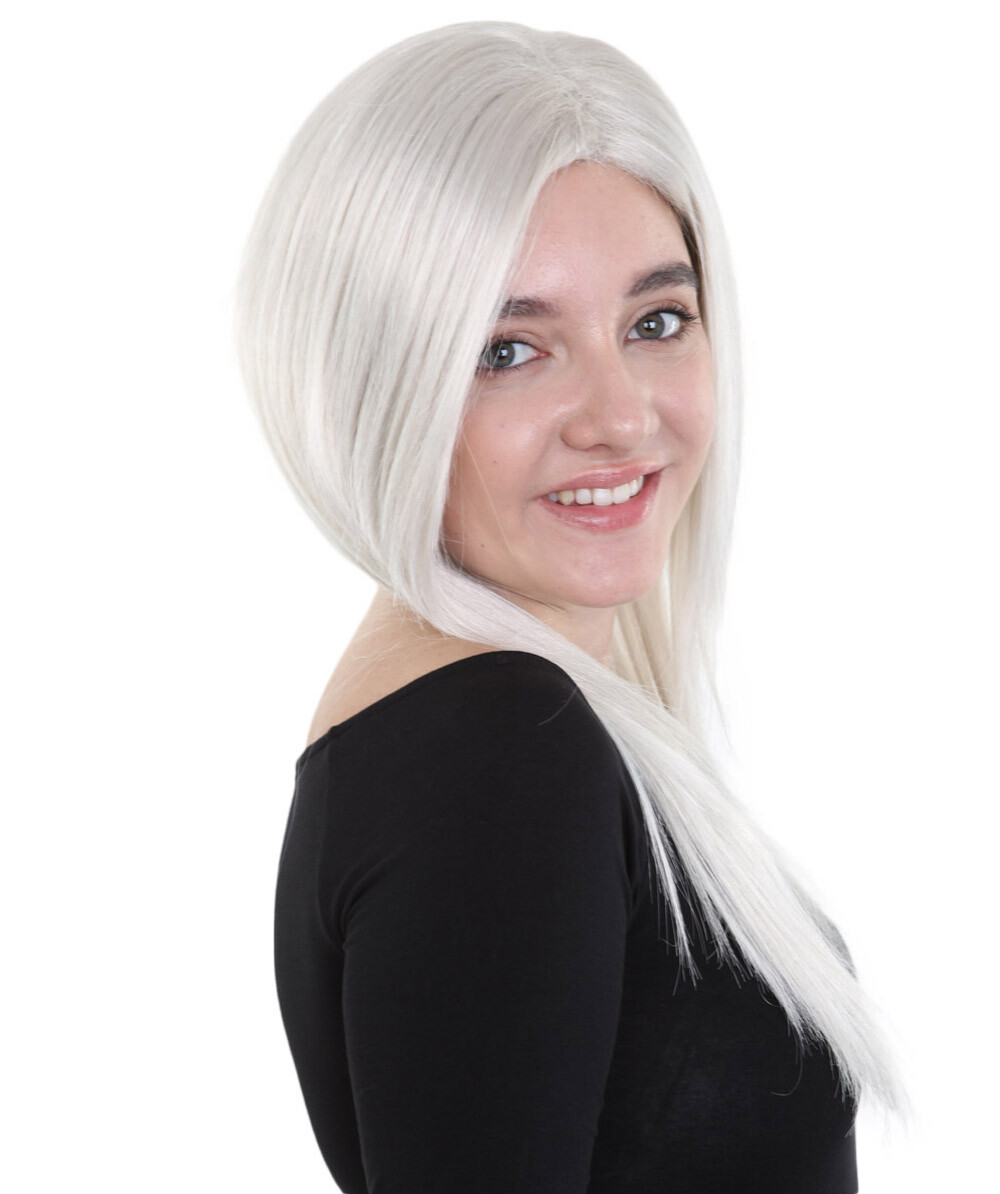 Womens Long Grey Wig, Dolly Fancy Wig, Premium Breathable Capless Cap.