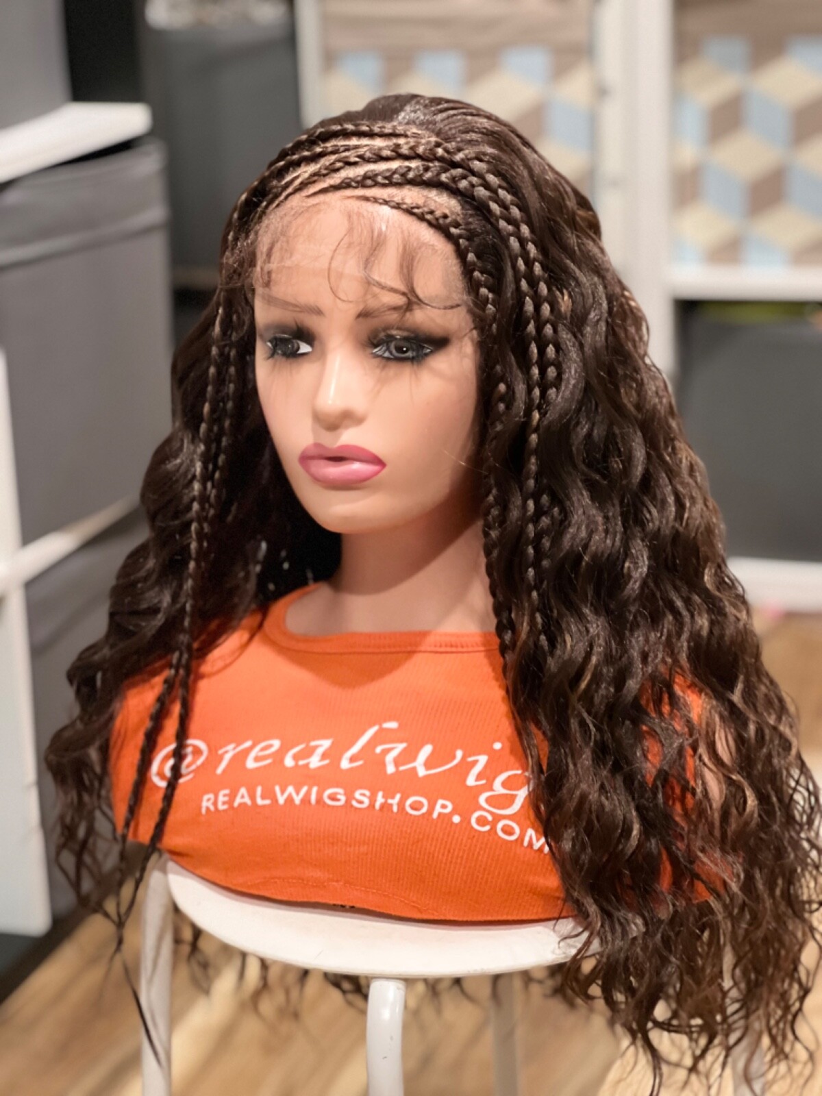 Braided wig. Handmade Cornrow wig with Curly Tips. Length Is 24”long