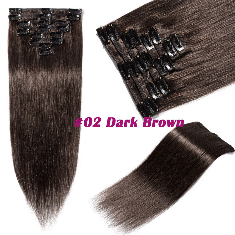 Invisible 8Pcs 18Clips Clip In 100% Remy Human Hair Extensions Full Head Ombre