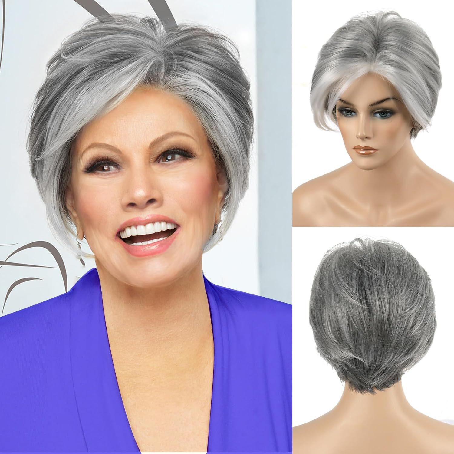 9in Short Silver Gray Wig for Women Full Heat Resistant Synthetic Cosplay Party