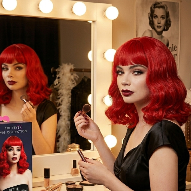 Fever Bettie Wig red shoulder length woman soft wave daily dance stage actress