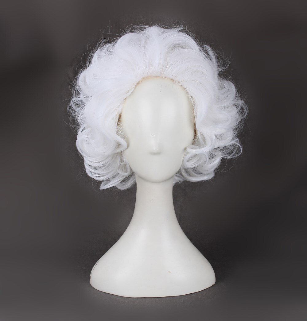 Old Lady Women White Wigs Short Fluffy Curly Cosplay Party Halloween+Wig Cap