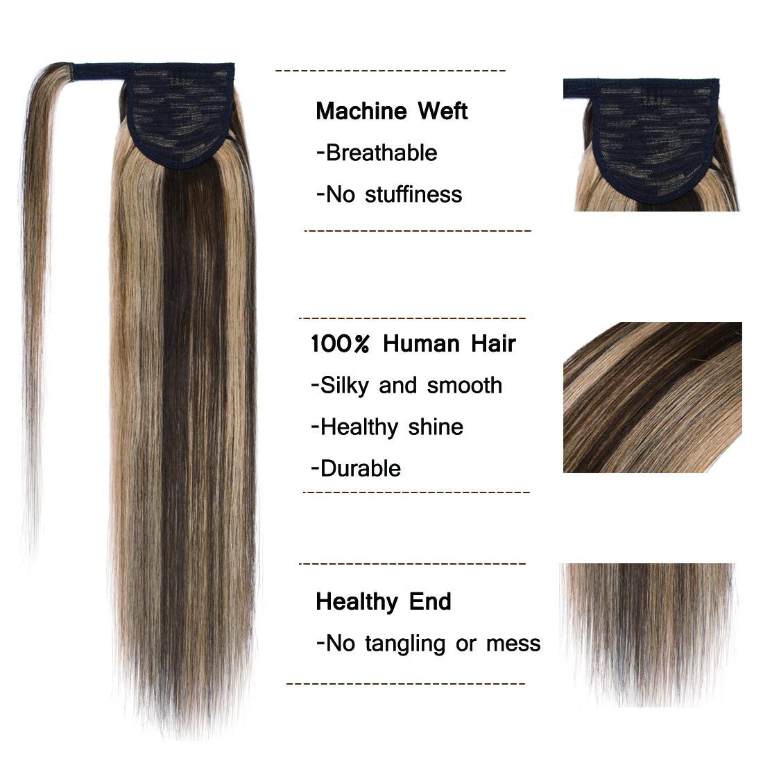 Ponytail Extension Claw Clip Long Thick Natural Remy Human Hair Multi Colors