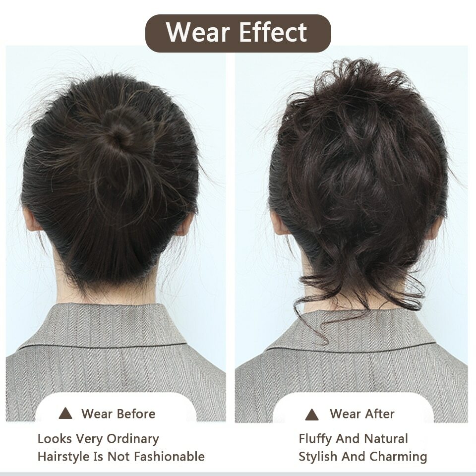 Moño De Pelo Para Mujer Piezas De Cabello Rizado Desordenado Banda Elástica Moda
