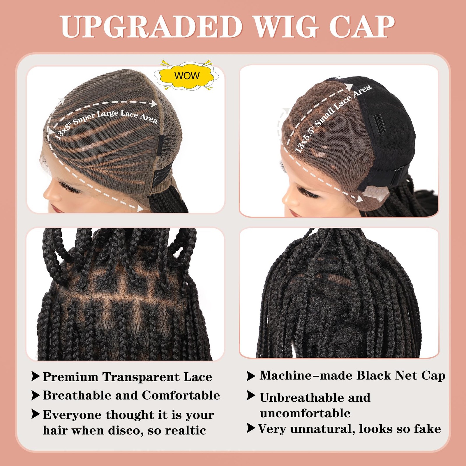Lexqui 36 Inch Cornrow Braided Wigs Braid Wig 13X8 Hd Lace Front Braided Wig
