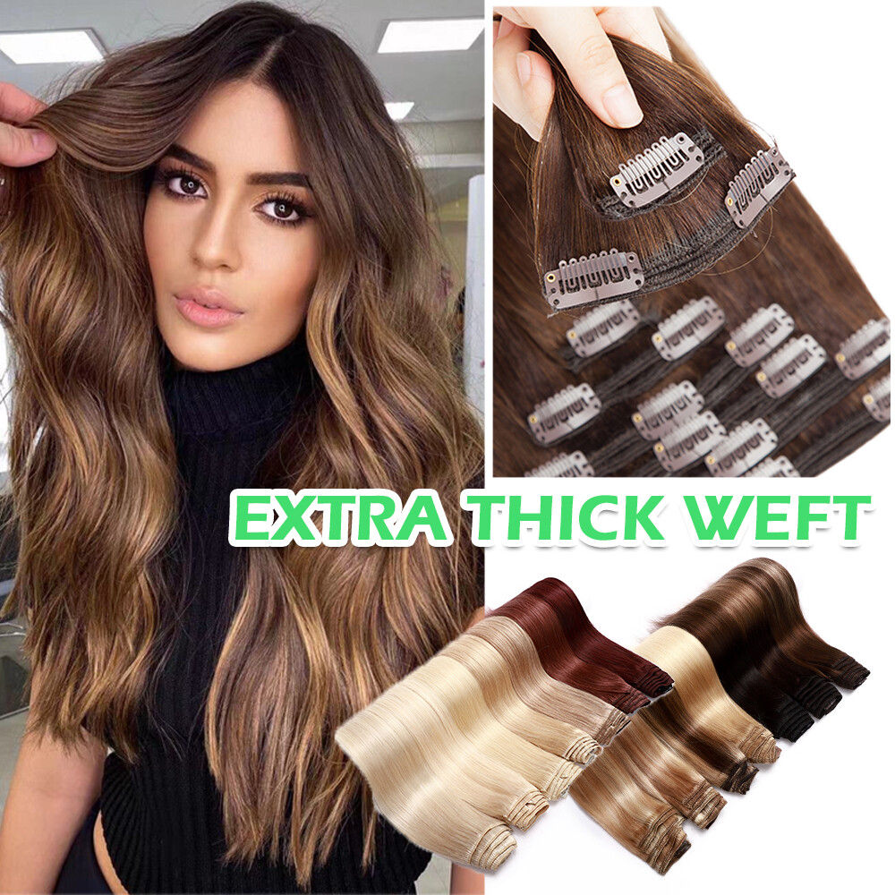 Double Weft 170G+ Clip In Real Remy Human Hair Extensions Full Head THICK Brown