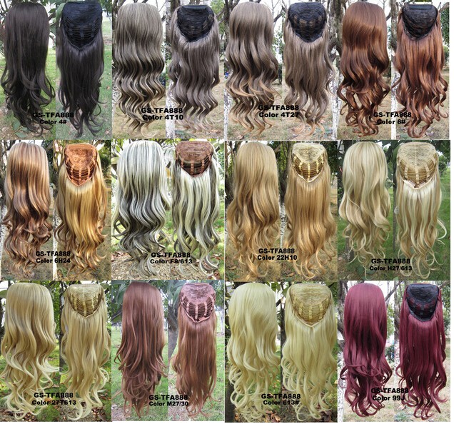 3/4 Fall Half Wig Clip In on Hair Piece Long Wigs Wavy Curly 22″ 200g Synthetic