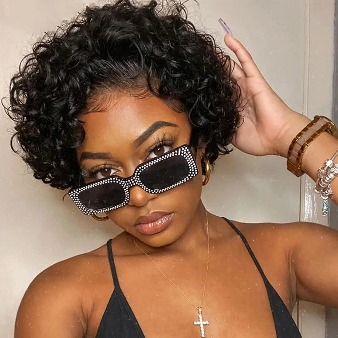 Pixie Cut Wig Hair Water Wave Bob Pre Pluck Pixie Curl Wigs Hair Lace Front