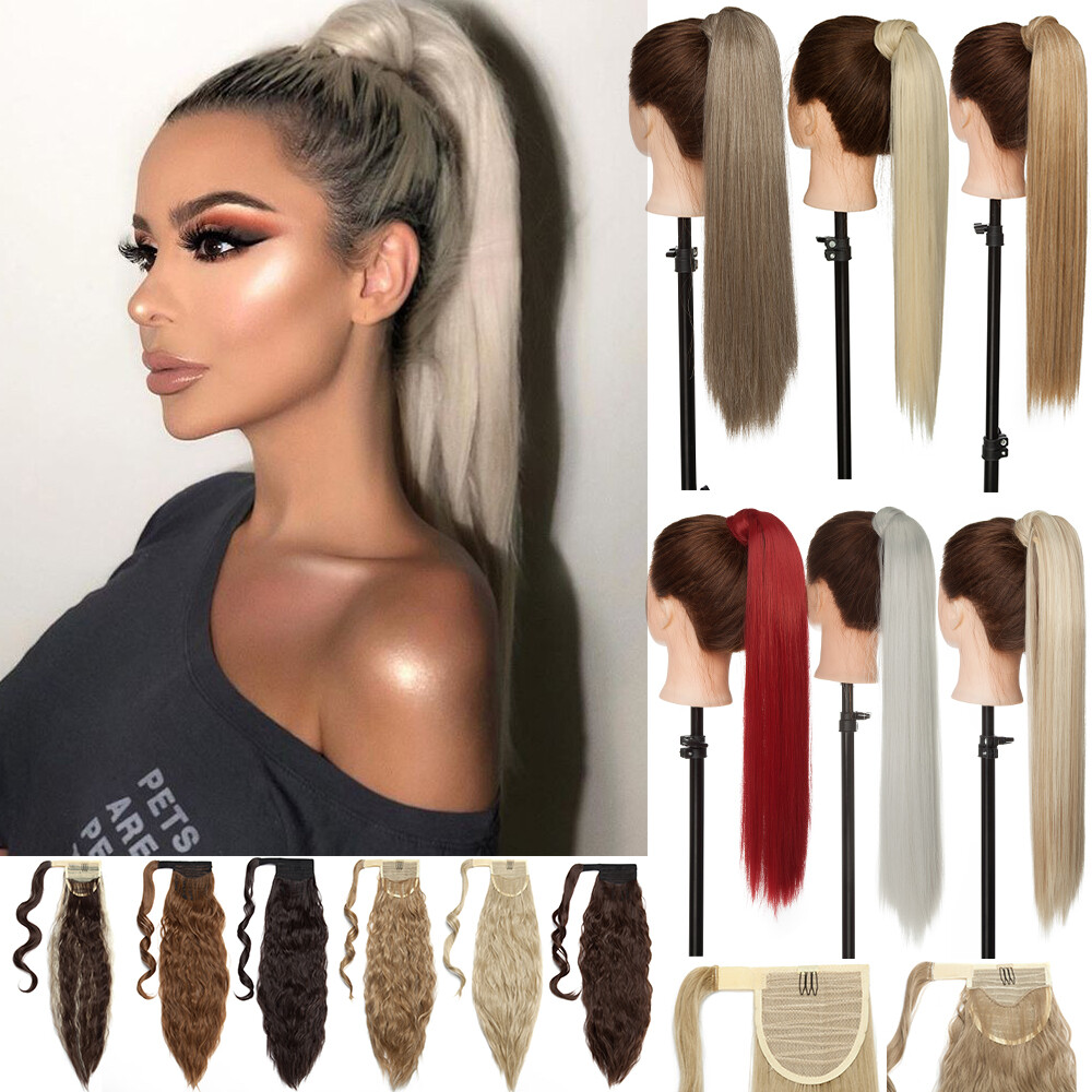 17″- 32″ Hair ponytail Clip In AS Human Hair Extensions Wrap Around Pony Tail US