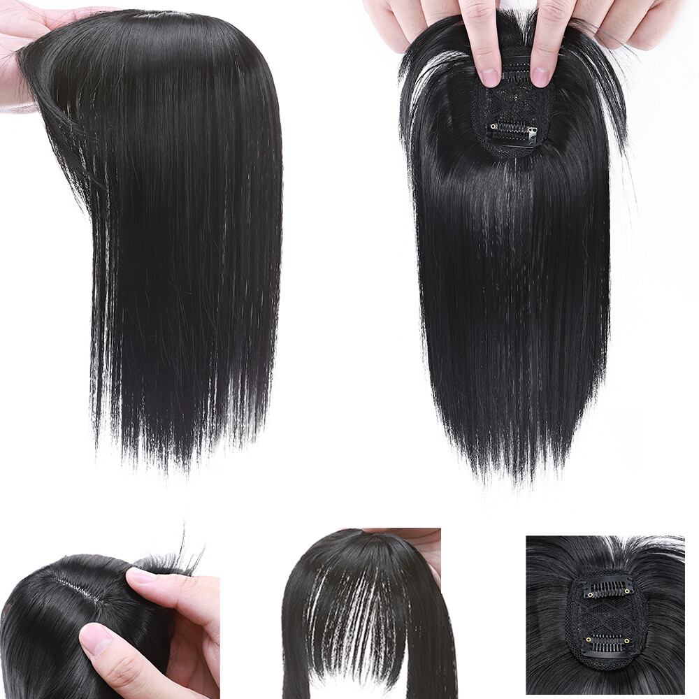 Unisex Real as Human Hair Topper with Bangs Toupee Clip in Hairpiece Top Hair US