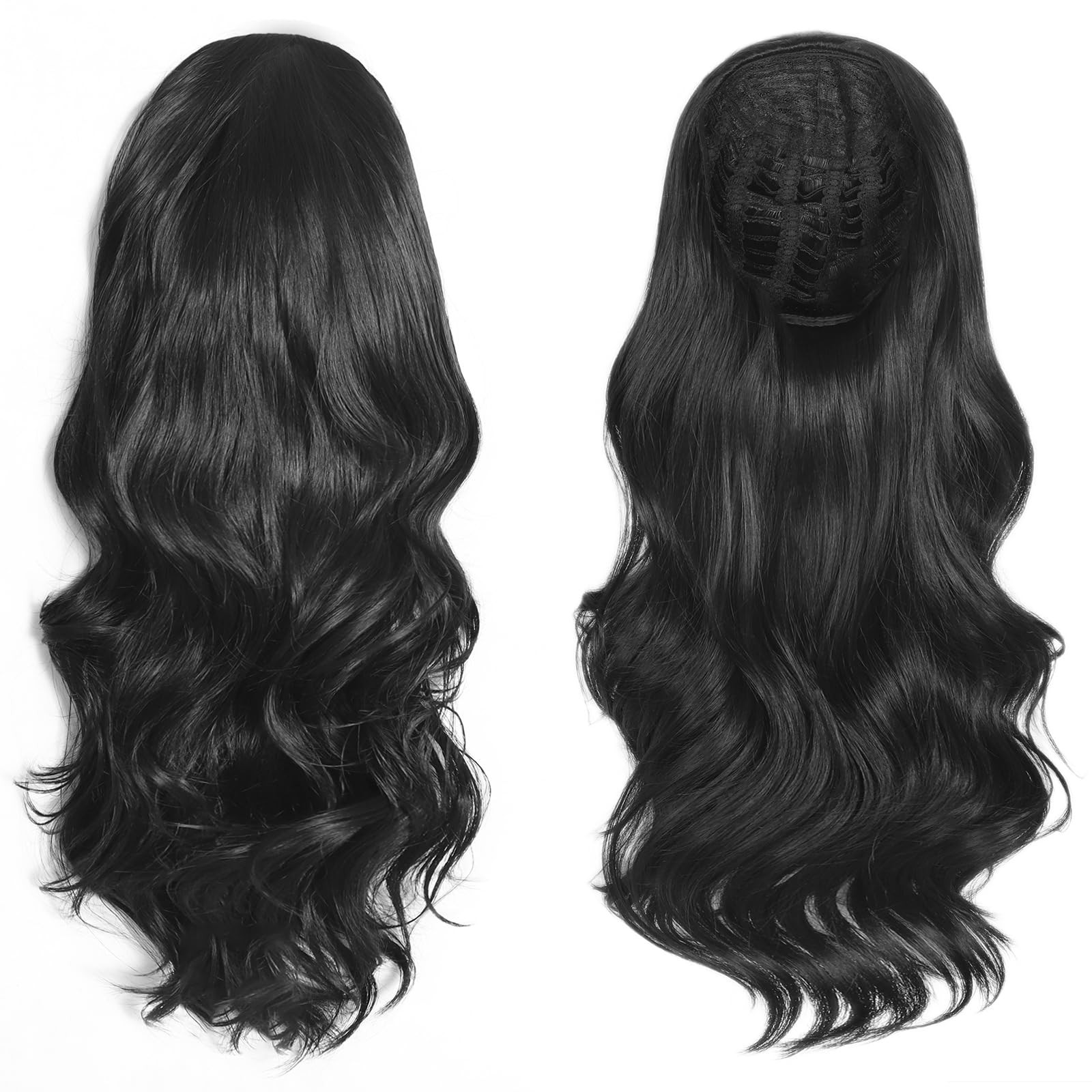 Half Wig 24 Inches Long Wavy Blonde Wig Clip in Half Head Synthetic Fibers Wi…