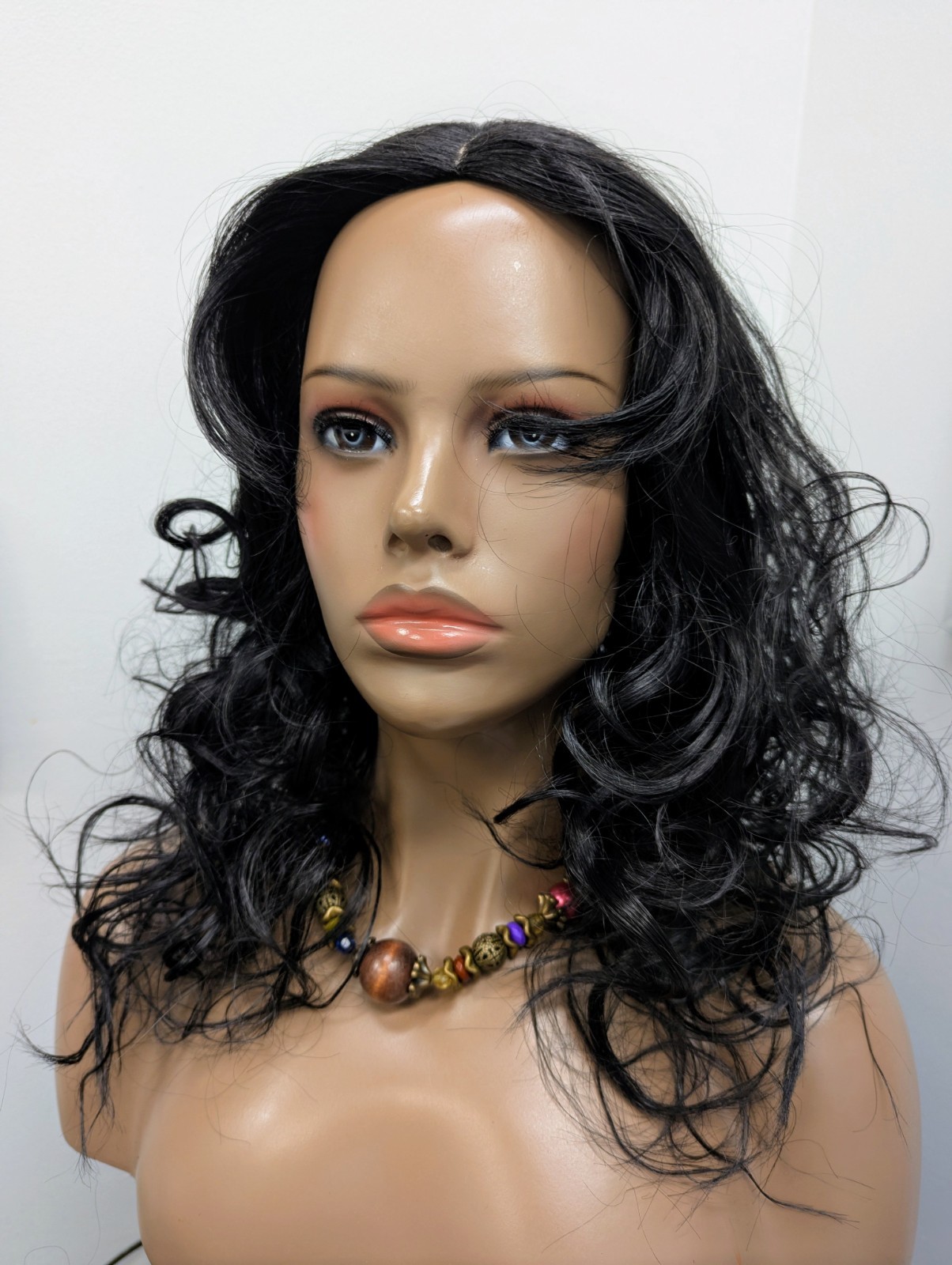 Gorgeous Synthetic Loose Curly Wig Color 1 Jet Black Permanent Center Part