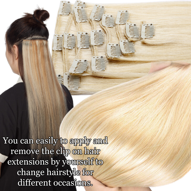 CLEARANCE 100% Human 9A Hair Clip in Remy Hair Extensions Full Head 8PCS Ombre