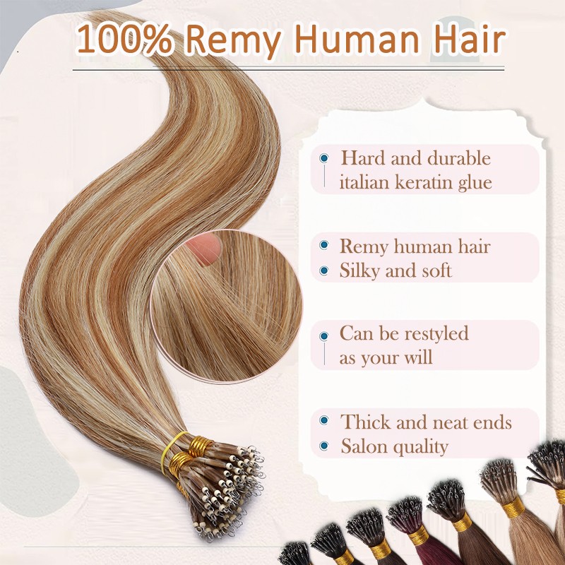 CLEARANCE Nano Ring 100% Human Remy Hair Extensions Micro Loop Beads Balayage US