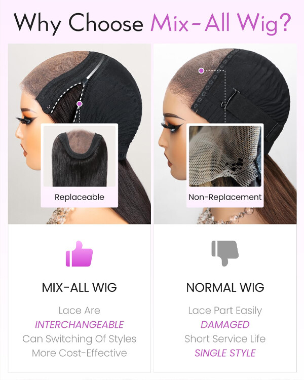 Replaceable Brown Human Hair Lace Front Wig Pre Cut Mixall Four-Piece Set Wigs