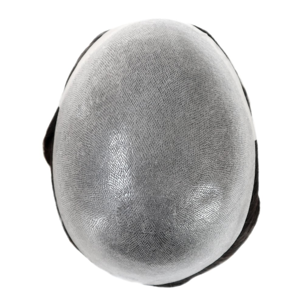 Mens Toupee Thin Skin Human Hair Replecement 8-10mm System Hairpieces Grey Hair