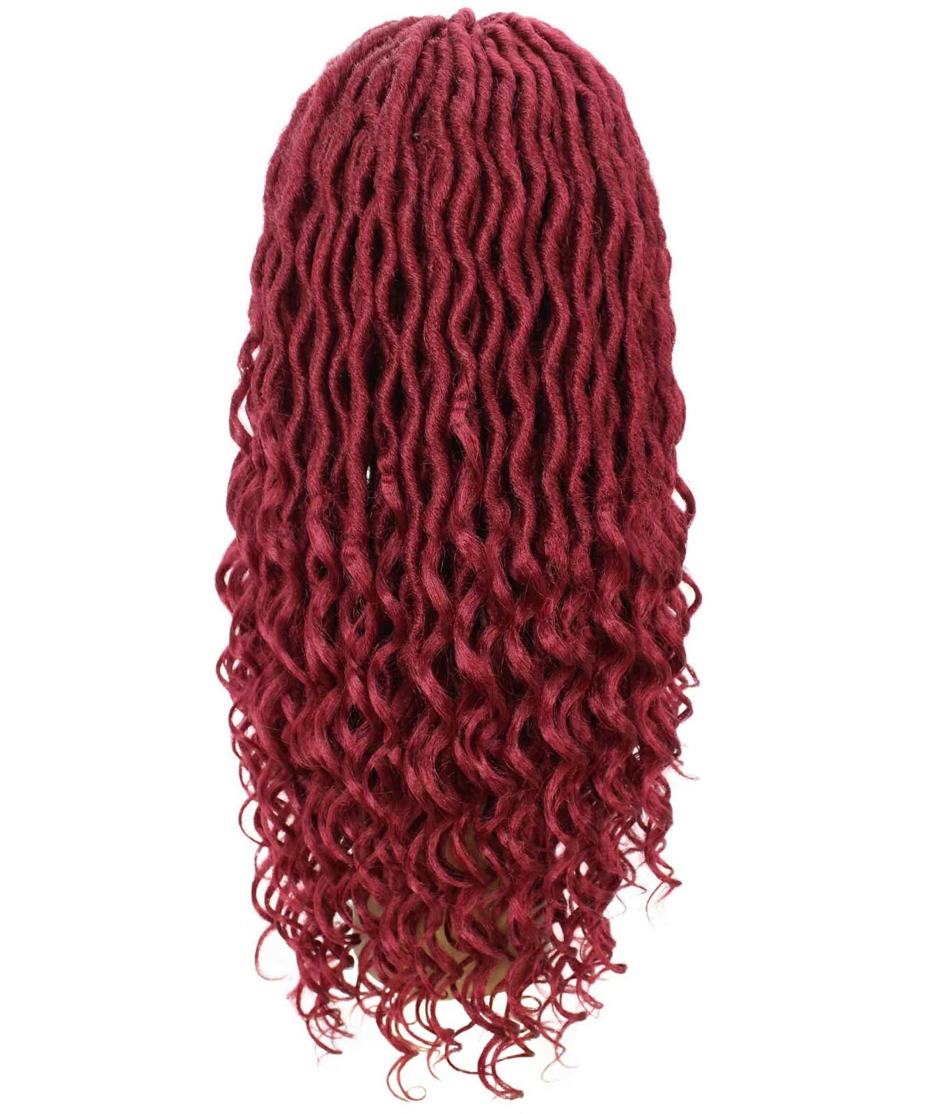LUXLUXE Andrea 4×4 Curly Long 4X4 Hand Tied Lace Braid Burgundy Wig