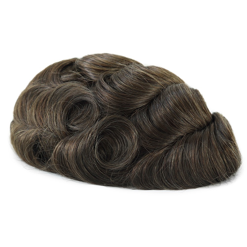 Mens Human Hair Replacement System 0.05mm Thin Skin BIO Toupee Hairpieces #4ASH