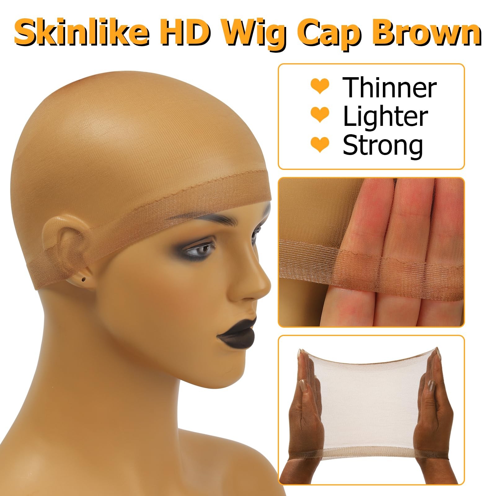 BEEOS Dark Brown Skinlike HD Wig Cap for Women, Cap, 4 PCS