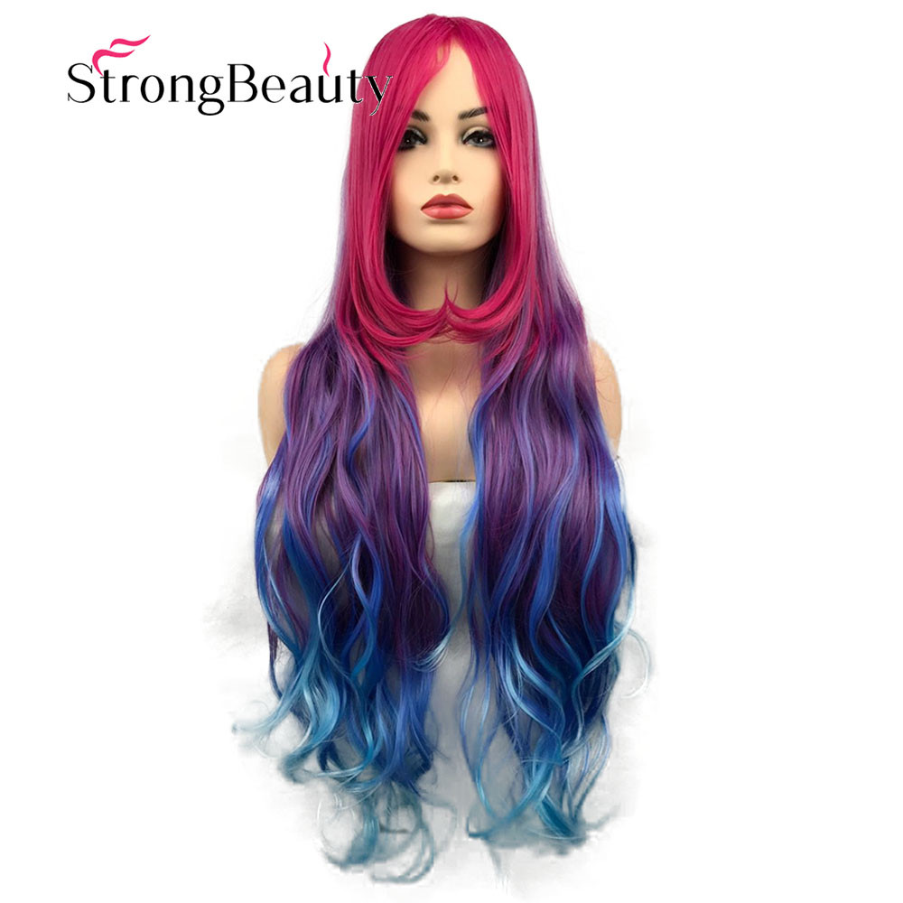 Long Blue Purple Pink Gradient Cosplay Wigs High Temperature Wire Wigs Hair