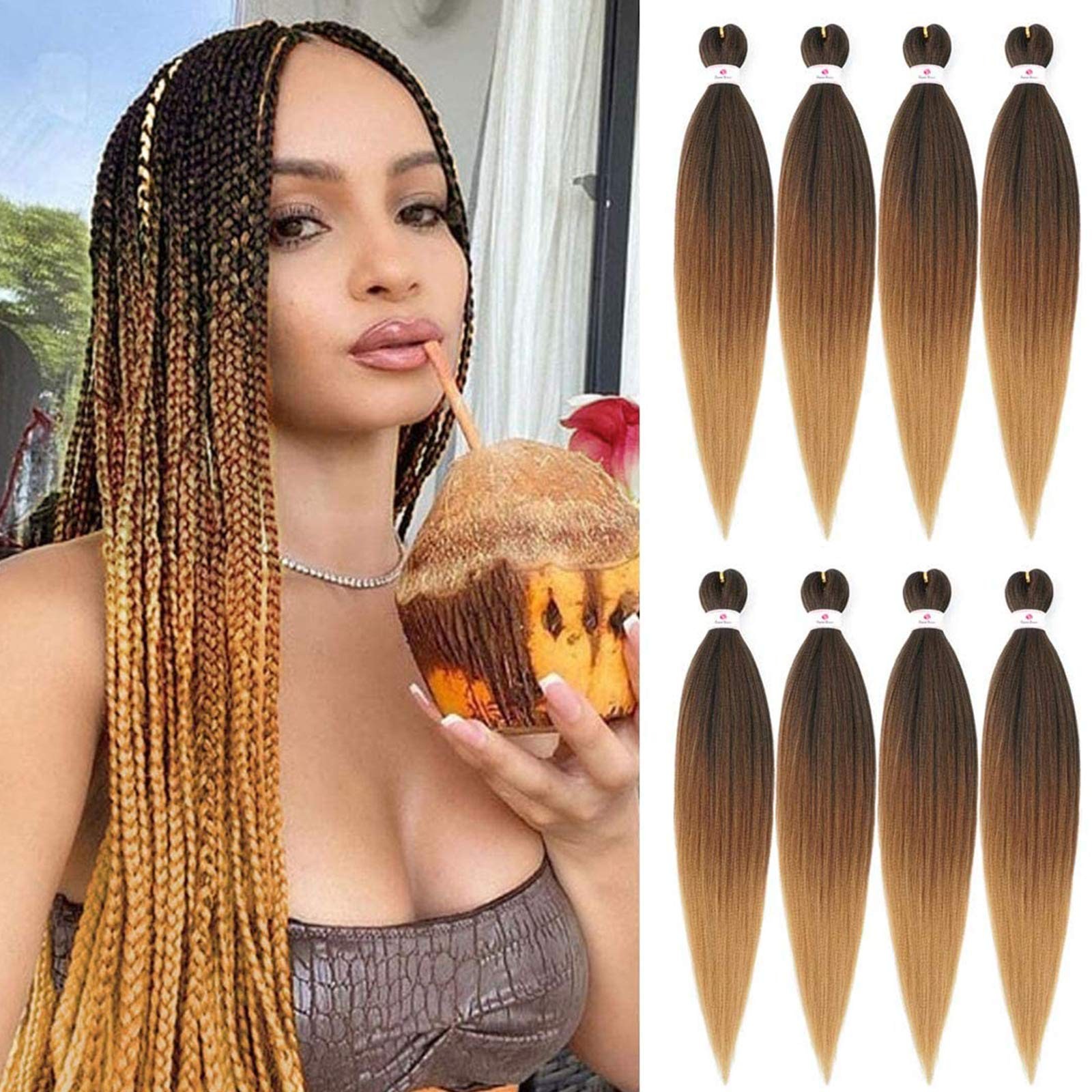 Pre-stretched Braids Hair Professional Itch Free 26 Inch(pack of 8), 1B-30-27