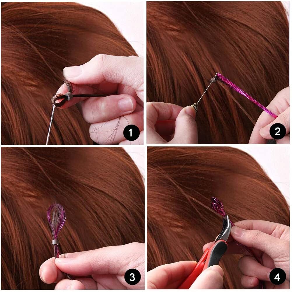1100 Strands 47 Inch Rainbow Hair Tinsel Kit Sparkling Hair Extensions for Women
