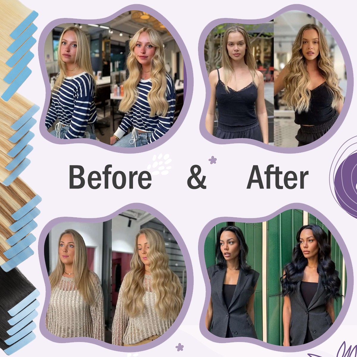 Seamless Tape in Skin Weft 100% Remy Human Hair Extensions Highlight Thick 60PCS