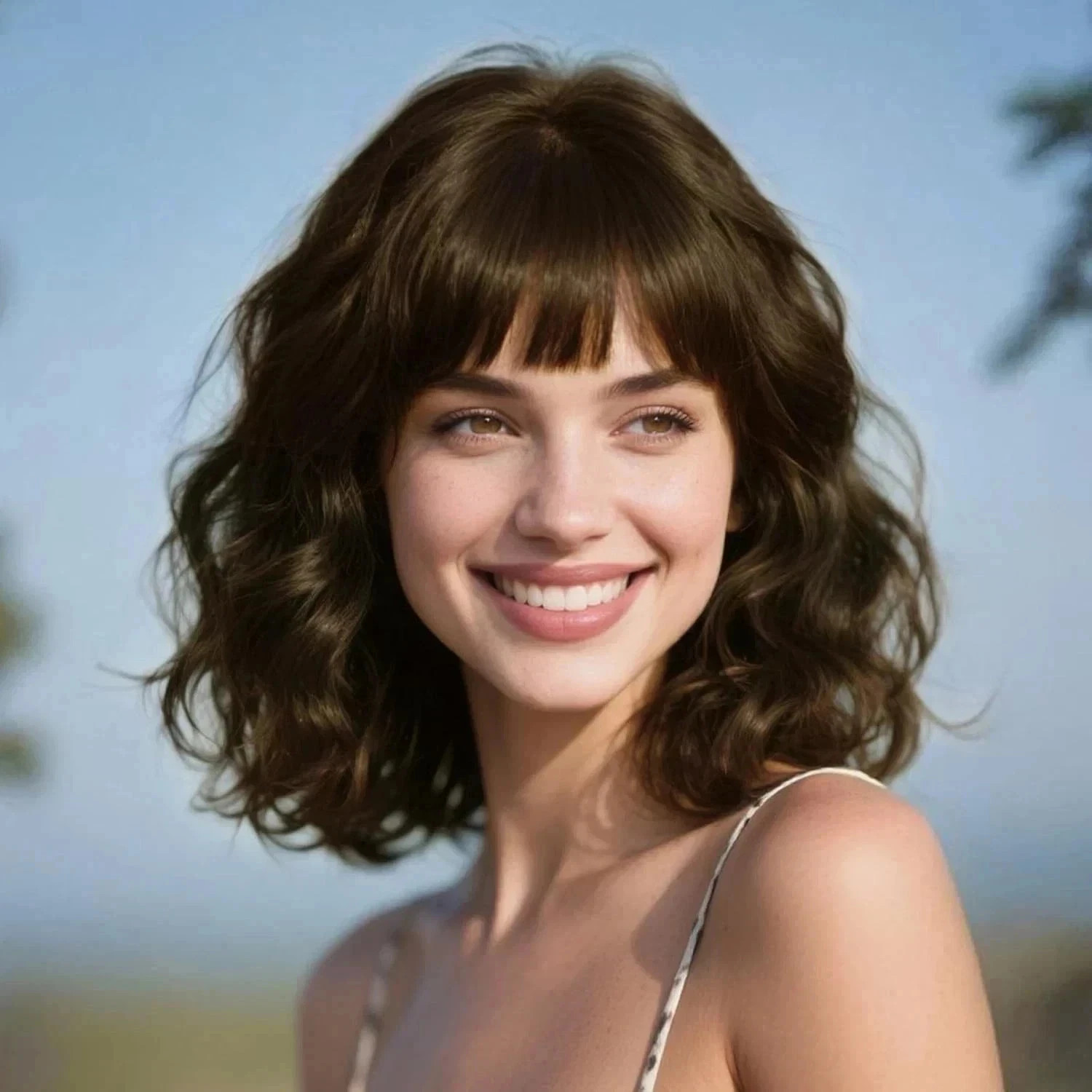 Human Hair New Fashion Women’s Long Dark Brown Wavy Wigs 14 In