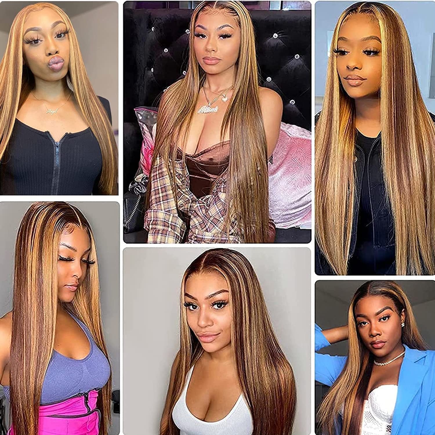 Meaqiiey P4/27 Highlight Blonde Tape In Extensions Human Hair 16 Inch Brown