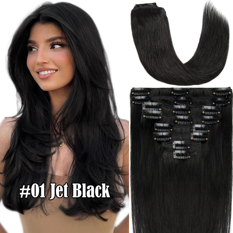 8PCS Clip In Hair Extensions 100% Real Soft Human Hair Weft Any Color 14″-24″ US