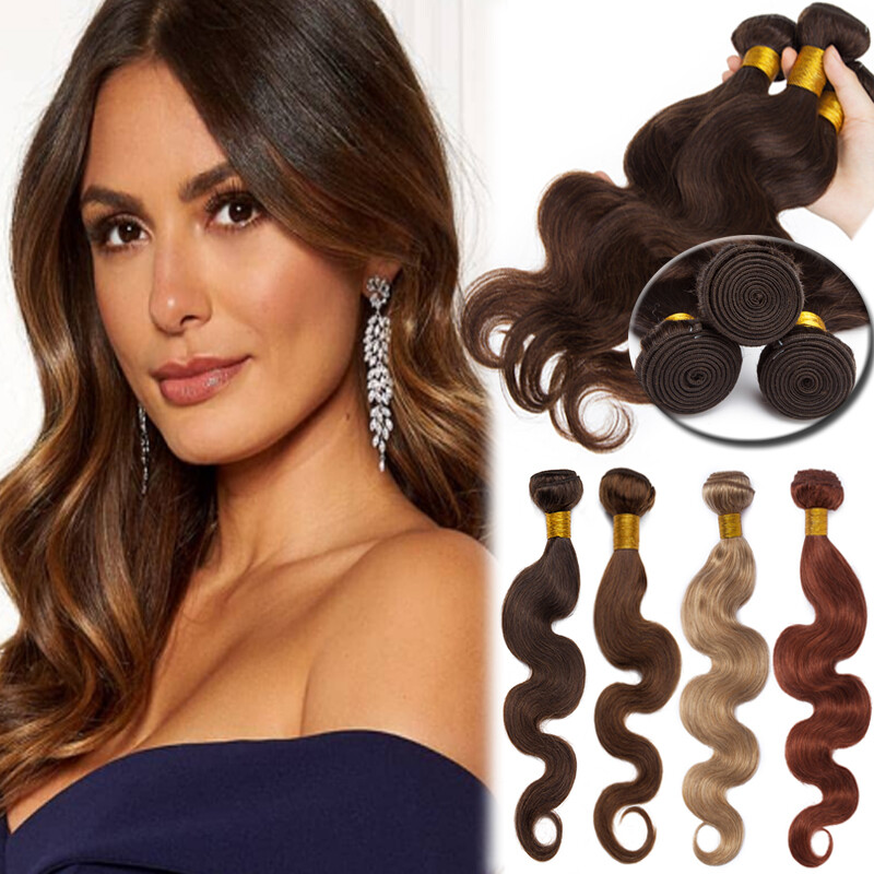 Unprocessed 3 Bundles Remy Human Hair Extensions Weave Weft Thick Long Brown G21