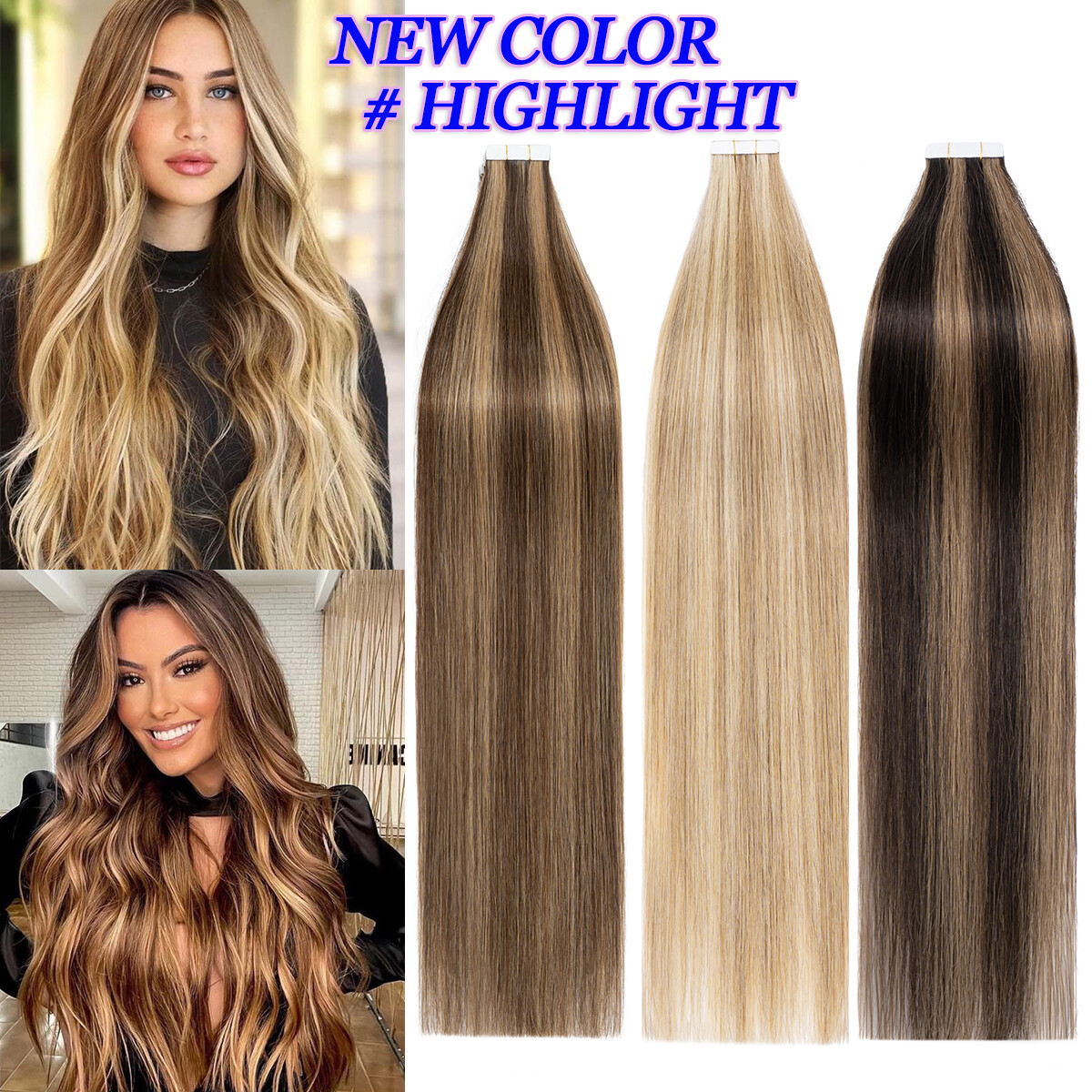 Invisible Tape In Remy Human Hair Extensions Skin Weft FULL HEAD THICK Straight
