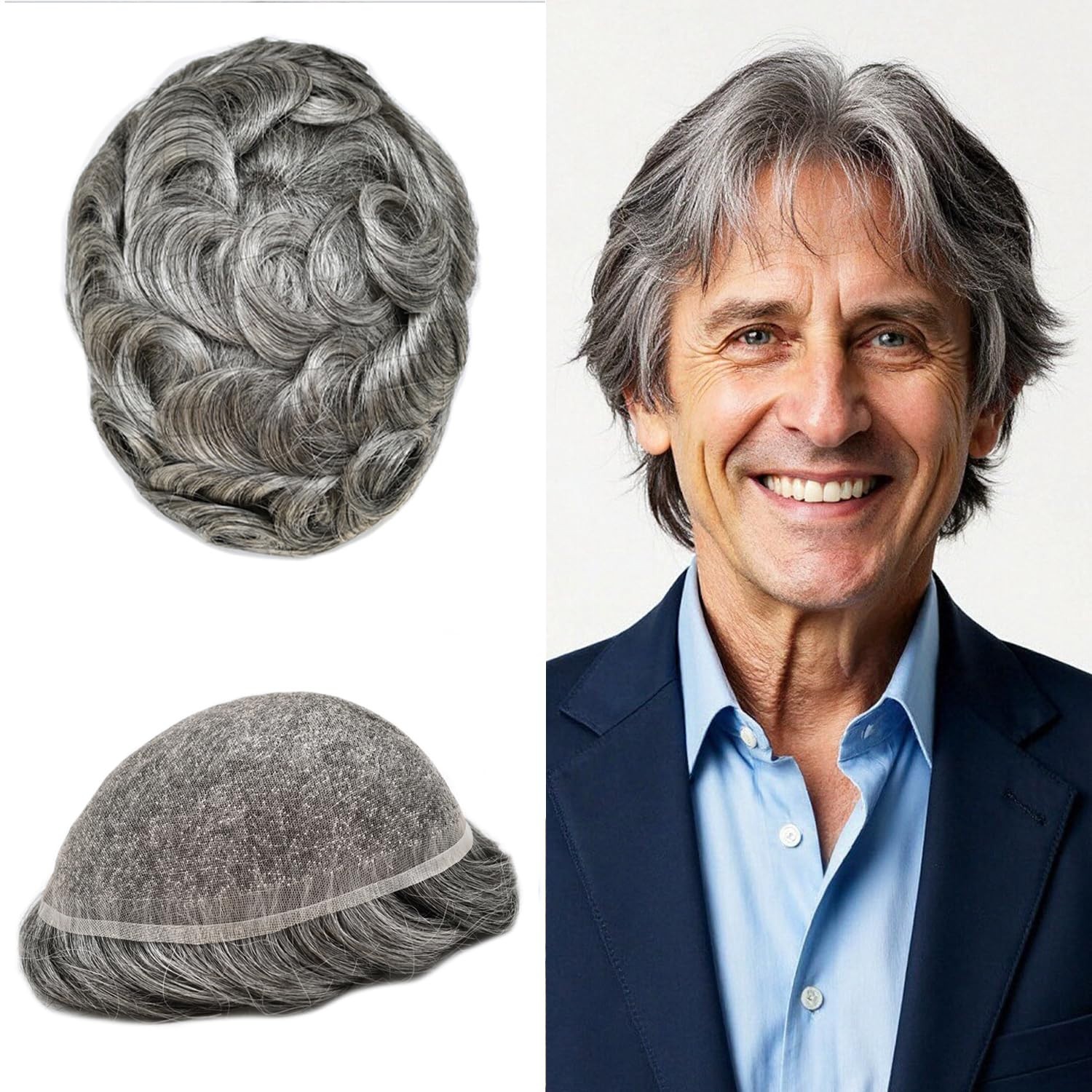 Full SWISS LACE Basement Wig Human Hair Replacement SystemMens Toupee Hairpiece
