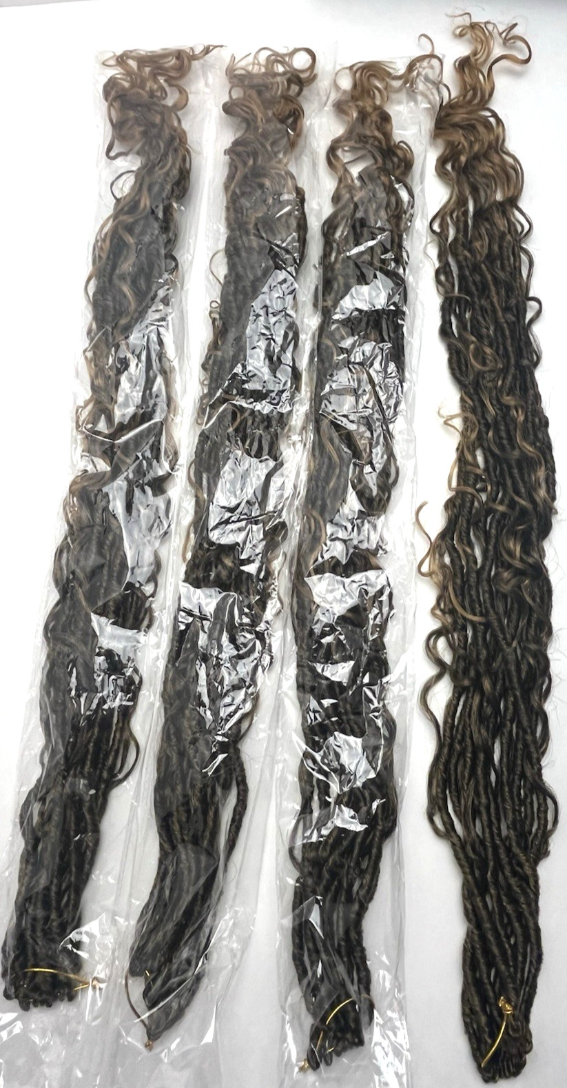4-pk Faux Extensions Bohemian Curly Style Long 29″ Mixed Brown/Caramel Crochet